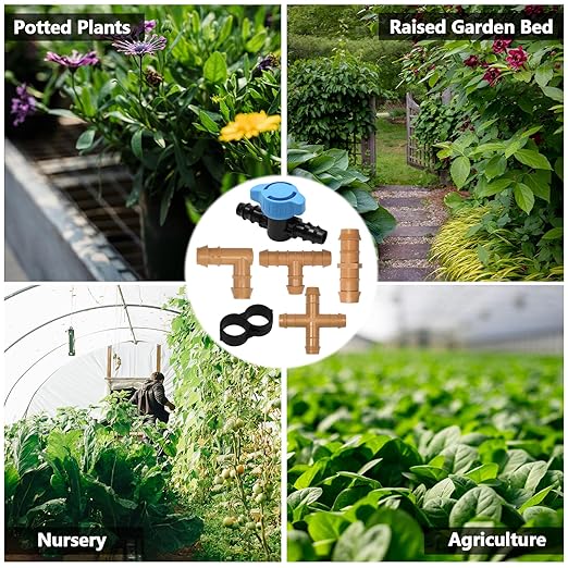 37 Pieces Drip Irrigation Fittings Kit for 1/2 Inch Tubing, Drip Irrigation Parts for Drip Sprinkler System - 12 Couplings, 9 Tees, 6 Elbows, 6 Plugs, 2 Crosses, 2 Valves Drip Line Connectors