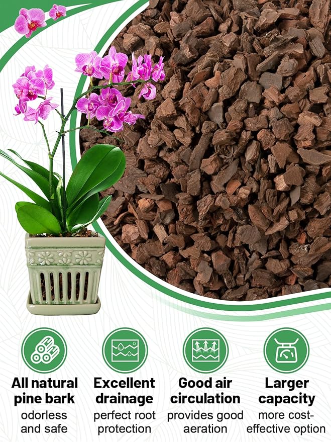 5 Quarts Orchid Potting Bark, Sun-Dried New Zealand Medium Organic Pine Wood Chip Barks for Orchids Plant Compost Soil, Natural Houseplant Mulch for Plant Development