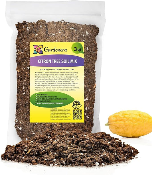 Gardenera's Premium Citron Tree Soil Mix - The Ideal Blend of Nutrients and Aeration for Growing Healthy and Productive Citrus Medica Trees - 3 Quart