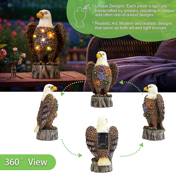 TAKE ME Gardening Gifts Outdoor Decor Eagle Solar Lights Christmas Garden Gifts for Eagle Lovers Birthday Gifts for Women Garden Decor Patio Yard Decor (Brown Eagle)