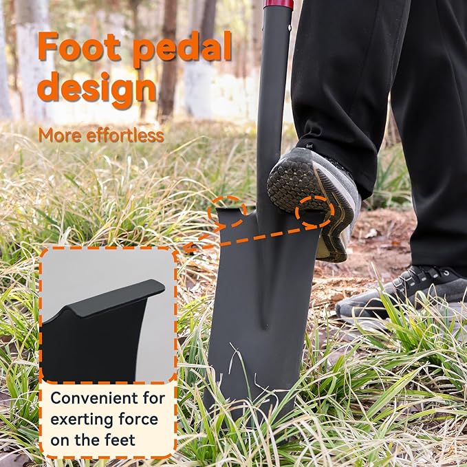 Drain SpadeShovel, Garden Spade Shovels for Digging Heavy Duty, Trenching,Planting,Transplanting,Metal Y-Grip,Wooden Handle,45Inch