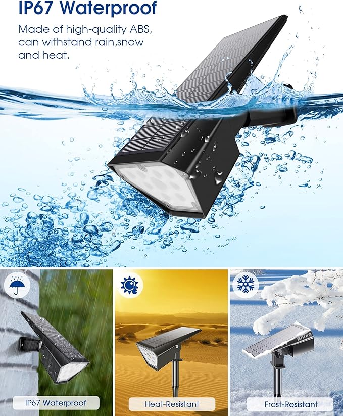 Biling Solar Spot Lights Outdoor, 2-in-1 Solar Landscape Lights 12 LED Bulbs Solar Powered Lights IP67 Waterproof Adjustable Wall Light for Patio Pathway Yard Garden Driveway Pool - White(6 Pack)