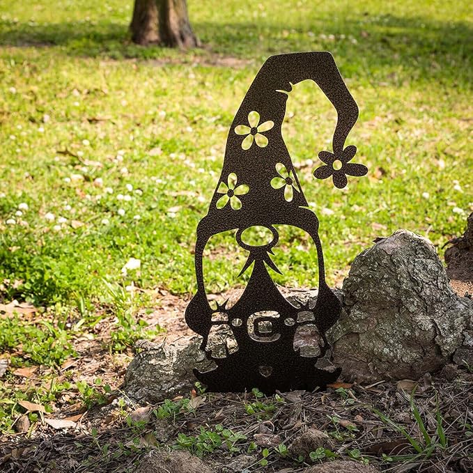 RealSteel Metal Garden Gnomes Outdoor – Steel 4 Pack Lawn Ornaments & Statues, Funny Yard Decor, Weatherproof Garden Decoration, Gift for Gardeners (Textured Silver)