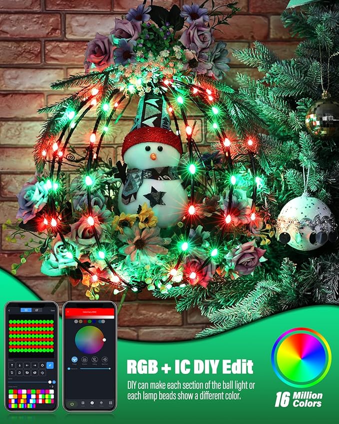 Smart RGB Outdoor Hanging Ball Lights - 11.8 inch 108LED Outdoor Color Changing Decorations Lights,Bluetooth APP Remote Control Dimmable Waterproof Globe Fairy Lights 1 Pack