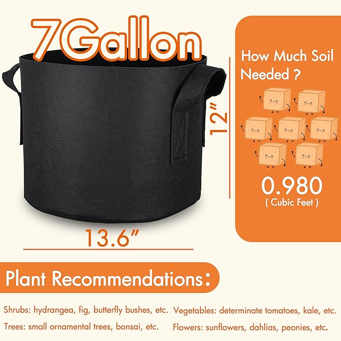 Gardzen 20-Pack 7 Gallon Grow Bags, Aeration Fabric Pots with Handles, Pot for Plants