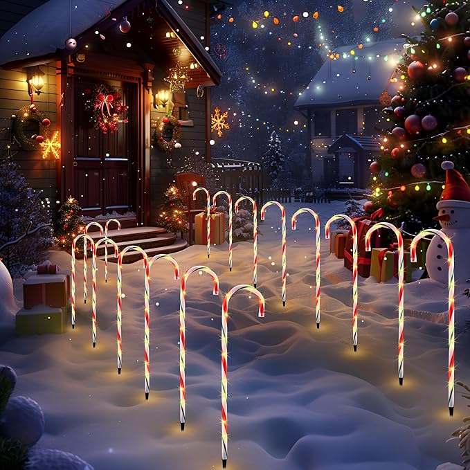 VCOKEN 30'' Christmas Candy Cane Lights Outdoor Pathway, Set of 10 Christmas Candy Cane Markers Decoration, Connectable & Light Up Xmas Holiday Party Yard Art Indoor Outdoor, Red&Green