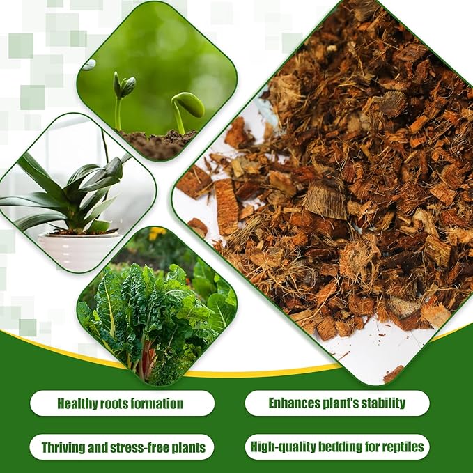 Coco Chips Substrate 1.1 LB, Organic Coconut Husk Brick with Low EC and pH Balanced, Easy to Expand Coco Coir Mulch Medium for Garden Flowers & Reptile Bedding (1 Pcs)