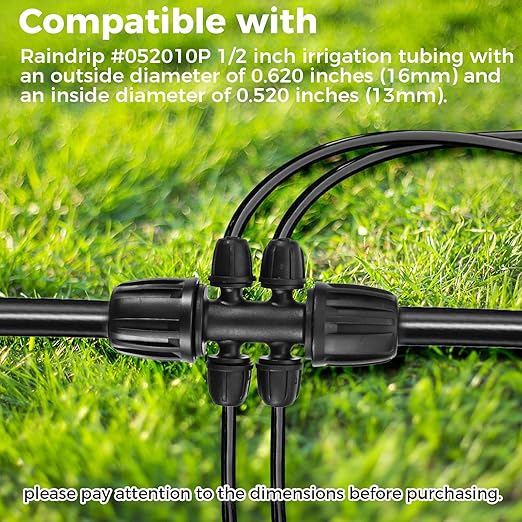 Barbed Tee 6-Way Drip Irrigation Fittings, 1/2 Inch to 1/4 Inch Tubing Irrigation Fittings(1/2'' ID x 0.60''-0.63'' OD) Locked Barbed Tee Connectors (20 Pcs)