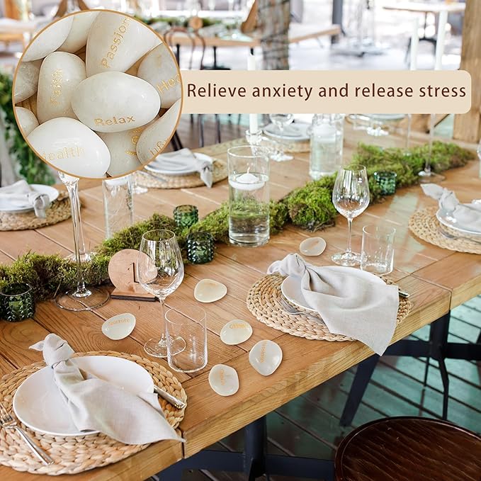 Fabbay Engraved Inspirational Stones Encouragement Motivational Rocks with Words Garden Positive Gift for Christmas Thanksgiving(White,40 Pcs)