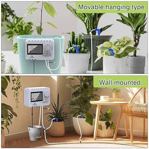 Automatic Watering System TRJZWA Newest Indoor Plant Watering System Kit DIY Plant Watering Device with Customize Schedule Water Timer, USB Power for Vacation Plant Watering System for Balcony/Indoor