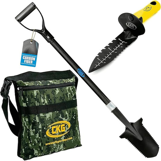 CKG Carbon Metal Detecting Set - Spade Shovel, Hand Shovel Digging Tool, Pouch Bag – Lightweight and Durable Shovels for Digging Treasure Hunting,Set