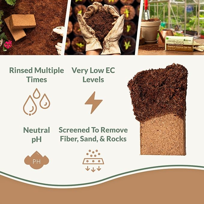 Coco Bliss Coco Coir Brick (650gm Brick) - Organic Coco Coir for Plants - OMRI-Listed Coconut Coir for Plants - Coconut Coir Brick - Coco Peat for Plants, Garden Soil, & Organic Mulch