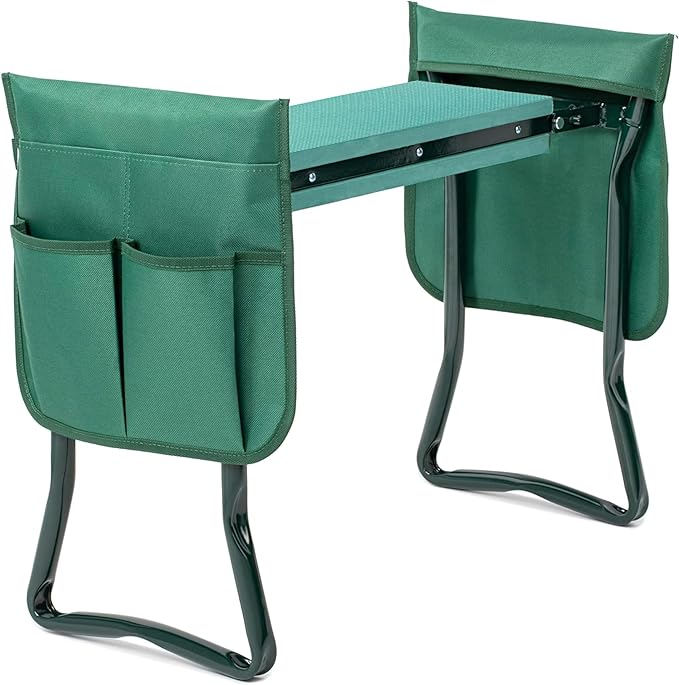 Simple Deluxe Garden Kneeler and Seat, Foldable Kneeling Stool with Thicker EVA Foam Pad Heavy Duty Bench, with Tool Pouch, Gifts for Outdoor Gardening, Fishing, Green