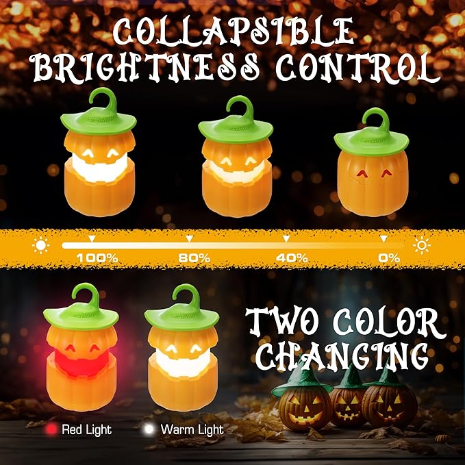 EverBrite 6-Pack Halloween Pumpkin Lantern, Collapsible Jack O Lantern Lights, Two Color Changing, Light up Pumpkin Outdoor for Halloween Party Decoration, Battery Included