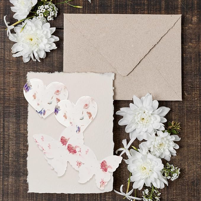 48pcs Plantable Wildflower Seed Paper – 24 Heart & 24 Butterfly Shapes for Weddings, Showers, & Life Events
