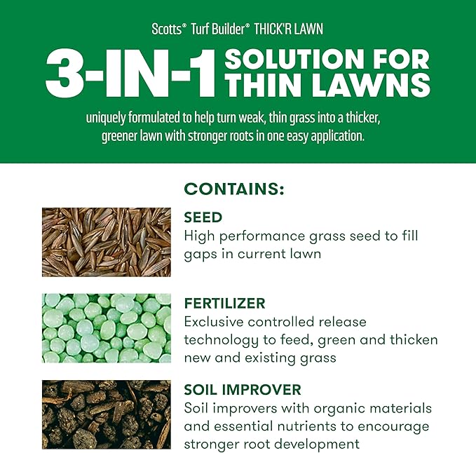 Scotts Turf Builder THICK'R LAWN Grass Seed, Fertilizer, and Soil Improver for Sun & Shade, 4,000 sq. ft., 40 lbs.