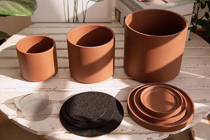 D'vine Dev Rust Terracotta Pots for Plants, 4.2 Inch 5.3 Inch 6.5 Inch, Succulent Planter Pot with Drainage and Saucer, 40-T-A-3