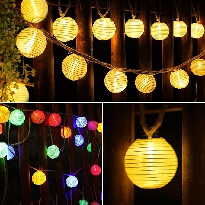 OMIKA Patio Lights Plug in- 40ft 40LED Warm White & Multicolor Mini Lantern Lights Waterproof, Hanging hemp rope String Lights Indoor Outdoor with Remote, Timer for Porch Garden Balcony Party Trees