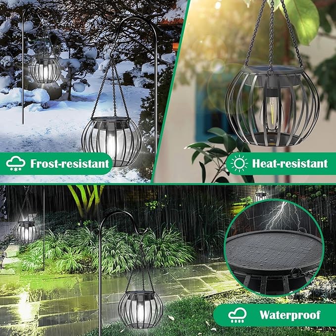 UBright Solar Powered Lights Outdoor Waterproof Hanging Lights for Outside 15" Metal Solar Lanterns Decorative Outdoor Garden Yard Patio Pathway Decor 2 Pack,Cool White