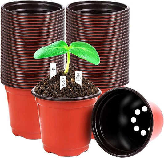 Augshy 220 Pcs 4 Inch Plastic Plant Nursery Pots Seed Starting Pots Containers with 300 Labels for Succulent Seedling Cutting Transplanting