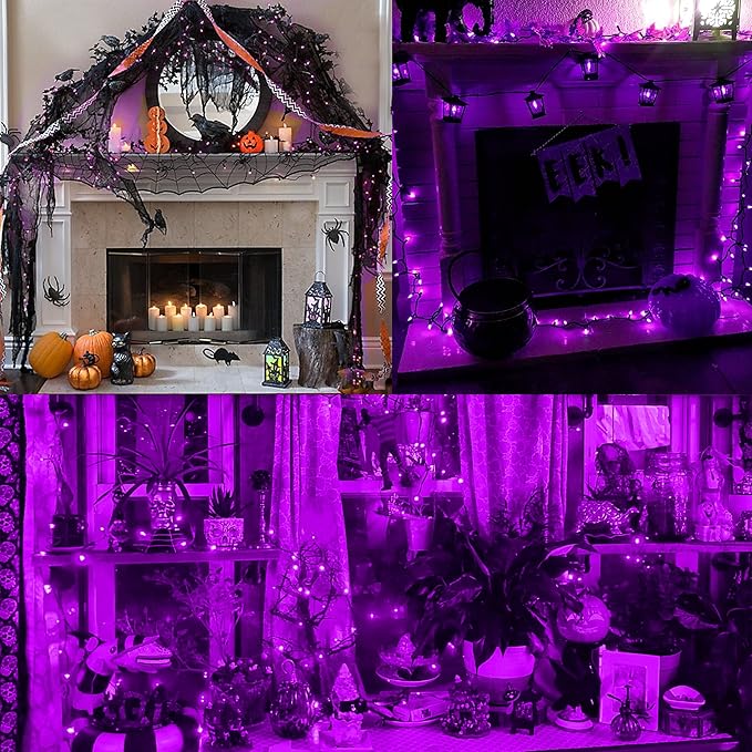 FUNPENY 240 LED Halloween String Lights, 78 FT Waterproof Black Wire Fairy Lights Plug in, 8 Lighting Modes Halloween Lights Decorations for Indoor Outdoor Garden Party (Purple)