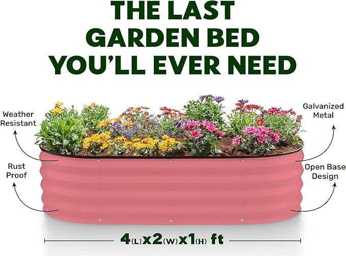Galvanized Raised Garden Beds Outdoor // 4×2×1 ft Planter Raised Beds for Gardening, Vegetables, Flowers // Large Metal Garden Box (Pink) // Patented Tool-Free Design