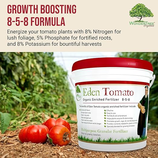 Eden Tomato Organic Enriched Fertilizer | Neem Plant Food 8-5-8 Enriched Formula | for Growing Healthy & Natural Tomatoes (5lbs)
