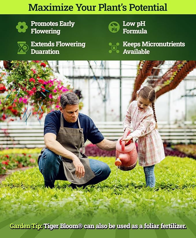 FoxFarm Tiger Bloom Liquid Fertilizer Concentrate - Fast Acting Formula for Vicious Growth with Phosphorus - Encourages Fruit, Flower & Bud Development, NPK 2-8-4 (2.5 Gallons)
