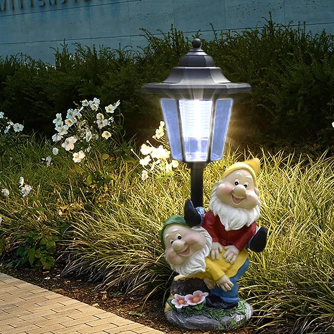 Solar Garden Country Farm Gnomes with Light, Outside-Outdoor Decorations Funny Playing Gnomes for Patio Yard Lawn Walkway Ornaments Clearance Housewarming Gifts for Mom Grandma Birthday