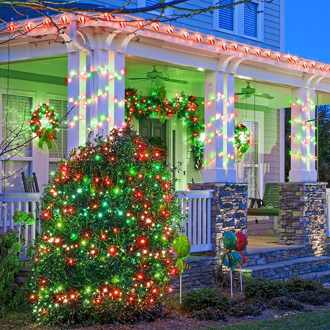 Vivideal 200 LED Red and Green Christmas Lights - 66ft String Lights Indoor Clear Wire 8 Modes Plug in Waterproof Fairy Lights with Timer Memory for Indoor Outside Bedroom Home Party Decorations