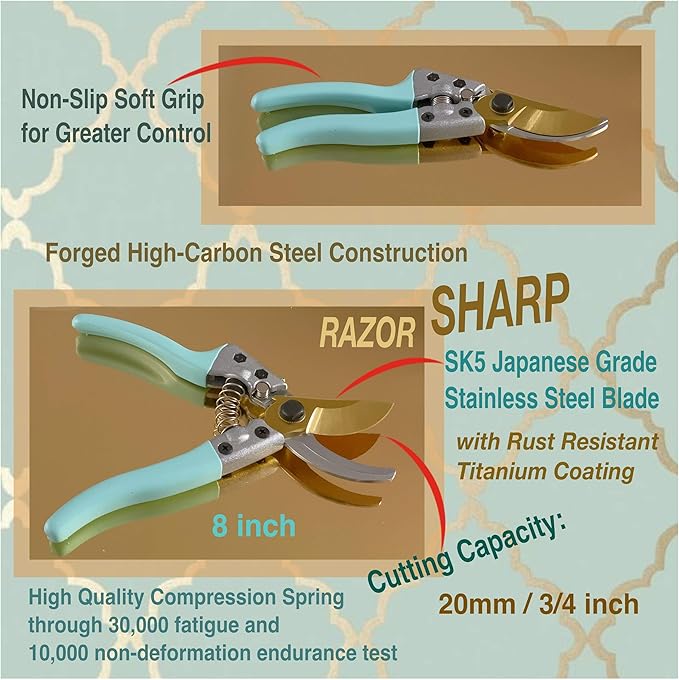 Floral Garden Tool Set| Gardening Gifts for Women Birthday| Heavy Duty Tools Kit|Storage Tote Bag Organizer| Pruning Shears| Gardener Gloves| Sprayer| Weeder| Trowel (Floral Set)