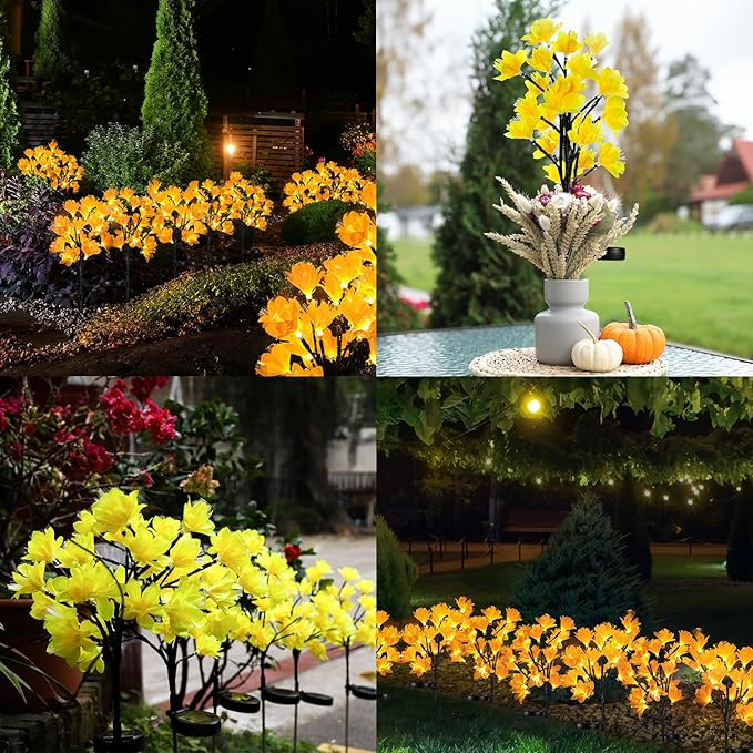 MAGGIFT Solar Lights Outdoor Garden Decorative Flowers, Waterproof Solar Garden Lights with 20 Yellow Lily Flowers,LED Solar Powered Landscape Lights for Yard Garden Patio (Yellow, 4Pack)