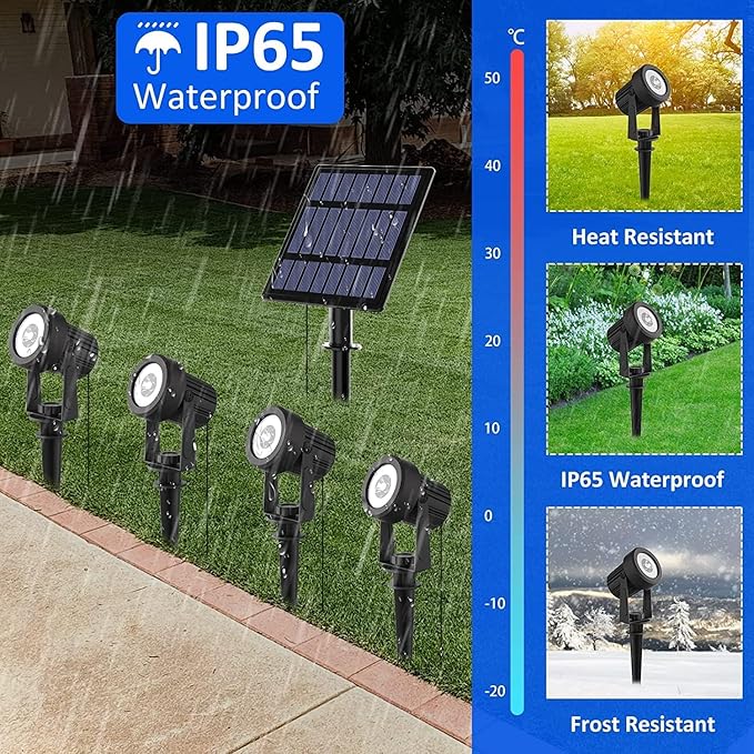 T-SUNUS Solar Garden Spotlight White Outdoor, 4-in-1 Solar Spot Lights 6000K IP65 Waterproof 9.8ft Cable, 5W Separated Solar Panel, Auto On/Off for Tree Patio Yard Driveway Pathway Pool Area