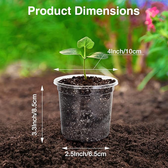 Bonviee Clear Nursery Pots for Plants, 4 Inch Plastic Seedling Pots with Drainage Holes, Planters for Indoor Plants and Small Seed Starters, High Transparency Flower Pots with 20 Plant Labels, 60 Pack