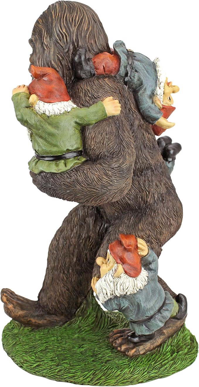 Design Toscano Schlepping the Garden Gnomes Bigfoot Yeti Indoor/Outdoor Garden Statue, 16 Inch Tall, Cast Stone Resin, Painted Full Color Finish