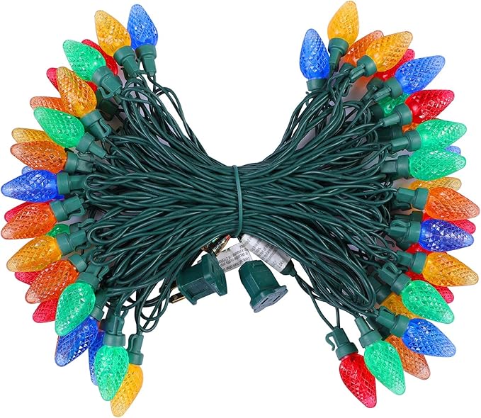 DEWENWILS C7 Christmas String Lights Outdoor, 33.3ft 50 LED Multi Color Bulb Lights, Outdoor Decorations for Christmas Tree, Patio, Garden, Yard, Porch, Green Wire, Multicolor, UL Listed
