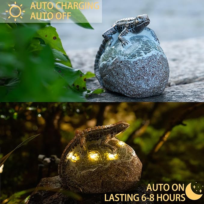 Garden Statue Lizard,Solar Lizard Decor for Outdoor,Resin Lizards Figurine with Solar Light for Patio,Balcony,Yard,Lawn Ornament,Perfect Garden Gift