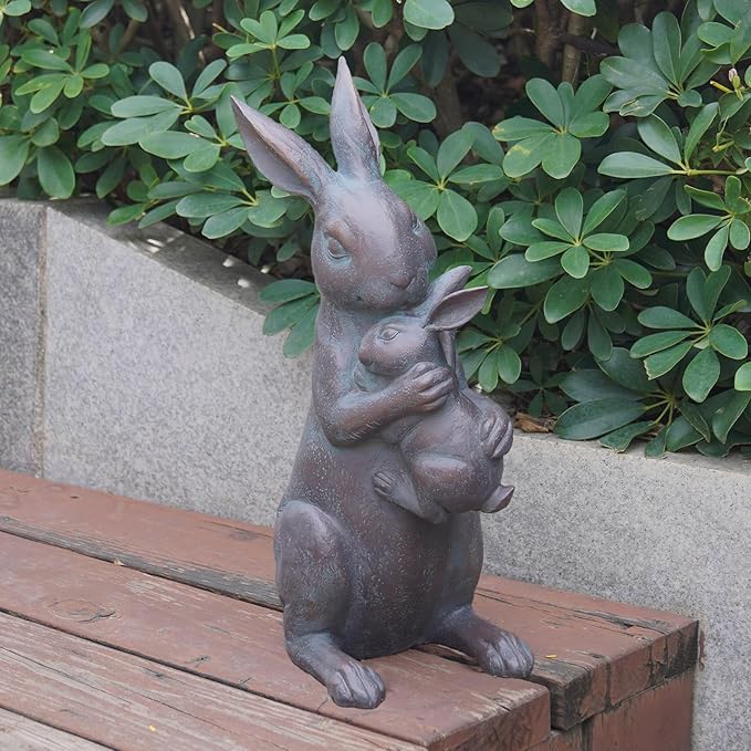 Braxio Bunny Decor Garden Outdoor Statues - Resin Standing Easter Bunny Decor for Outside Yard Decor Garden Statues Outdoor for Mothers Day Birthday Thanksgiving Copper 7.5×5.6×15.3 Inch