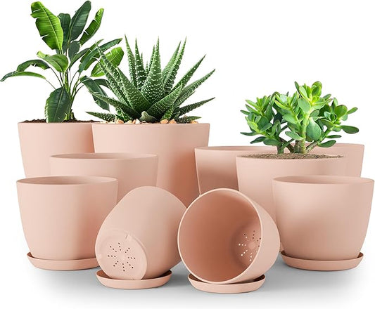 Utopia Home - Plant Pots Indoor with Drainage - 7/6.6/6/5.3/4.8 Inches Home Decor Flower Pots for Indoor Planter - Plastic Planters for Indoor Plants, Cactus, Succulents Pot (Pink, Pack of 10)
