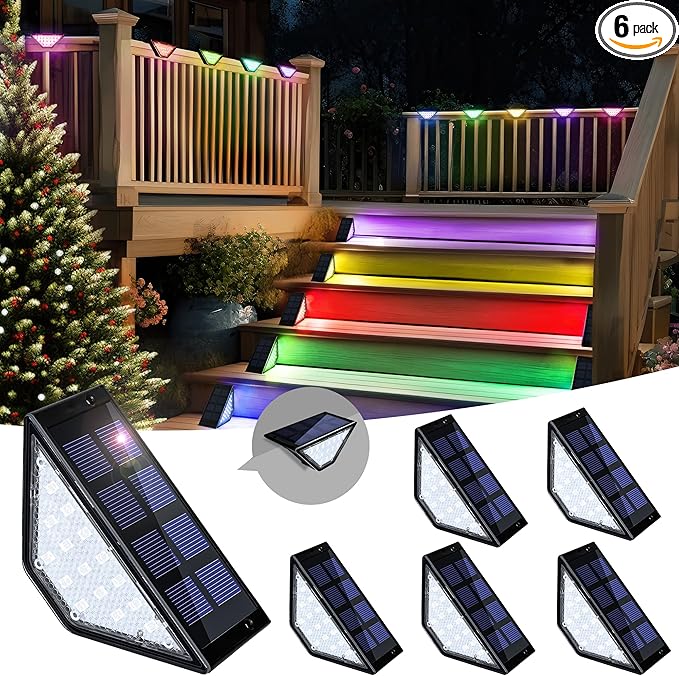 SOLPEX Solar Step Lights for Outside, 24 LEDs Solar Stair Lights Outdoor Waterproof Decor for Porch, Front Door, Stair, Step, Deck, Fence, Balcony, Patio, Wall, Yard, Garden(6 Pack,RGB)