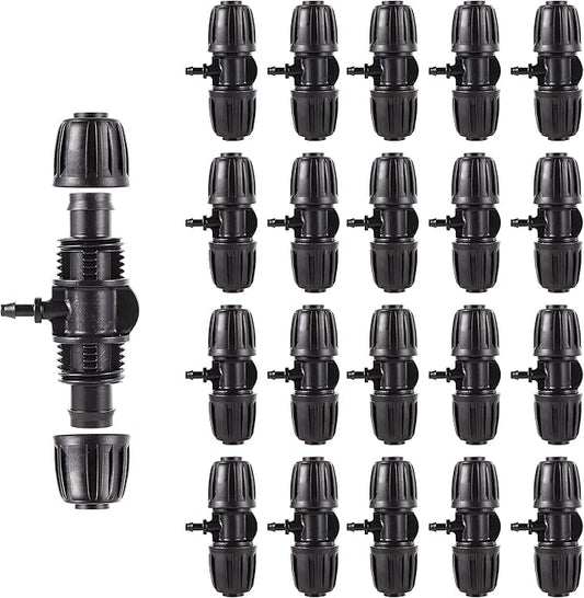 Barbed Tee ，Barb Stone 1/2 inch to 1/4 inch Irrigation Tube Anti-Drop Premium Quality Fitting (1/2" ID x 0.60’‘-0.63" OD) -20 PCS Tee