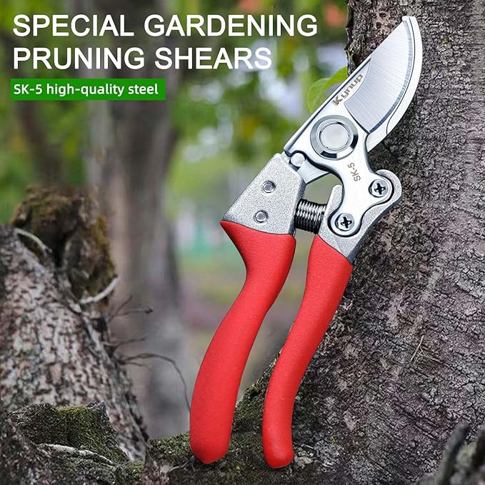 Kynup 2Packs Pruning Shears for Gardening, Garden Shears Heavy Duty, Professional Bypass Pruner Hand Shears, Tree Trimmers Secateurs, Garden Clippers for Plants, Hedge Shears, Garden Tools (Red)