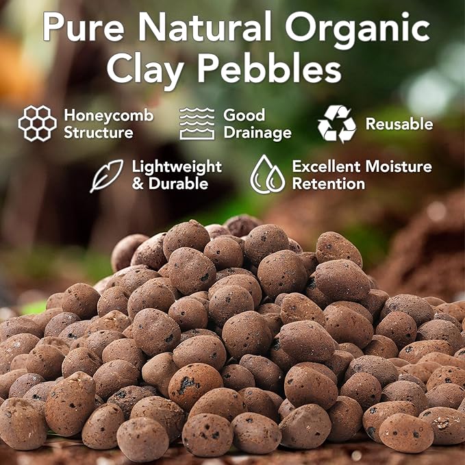 8 LBS Organic Clay Pebbles 4mm-16mm Leca for Plants 100% Natural Hydroton Clay Pebbles for Hydroponic Growing Gardening Orchids Drainage Decoration Aquaponics