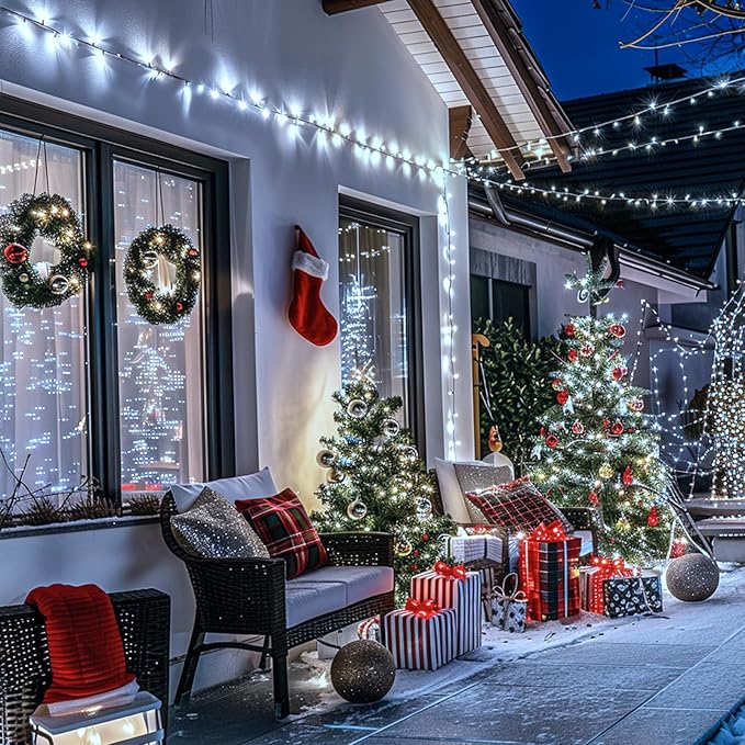 JMEXSUSS 800 LED White Christmas Lights Outdoor, 272ft 8 Modes Christmas Tree Lights Green Wire, Waterproof Led Christmas String Lights for Outside Indoor Xmas Party Tree Decor