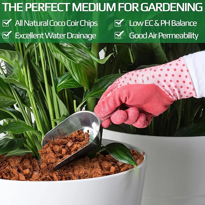 Halatool 10 Pcs Coconut Coir Chips for Plants - 11 LB 100% Organic Coco Husk Chip Bricks with Low EC and pH Balanced, Compressed Coco Substrate Growing Mulch Medium for Garden Herbs, Plants, Flowers