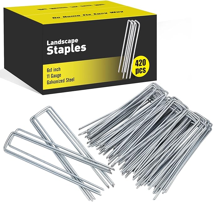 HongWay 420 Pack Landscape Staples 6 Inch 11 Gauge Stakes, Galvanized Garden Staple U-Shaped Pins and Landscaping Staples for Sod Anchoring Landscape Fabric Irrigation Tubing