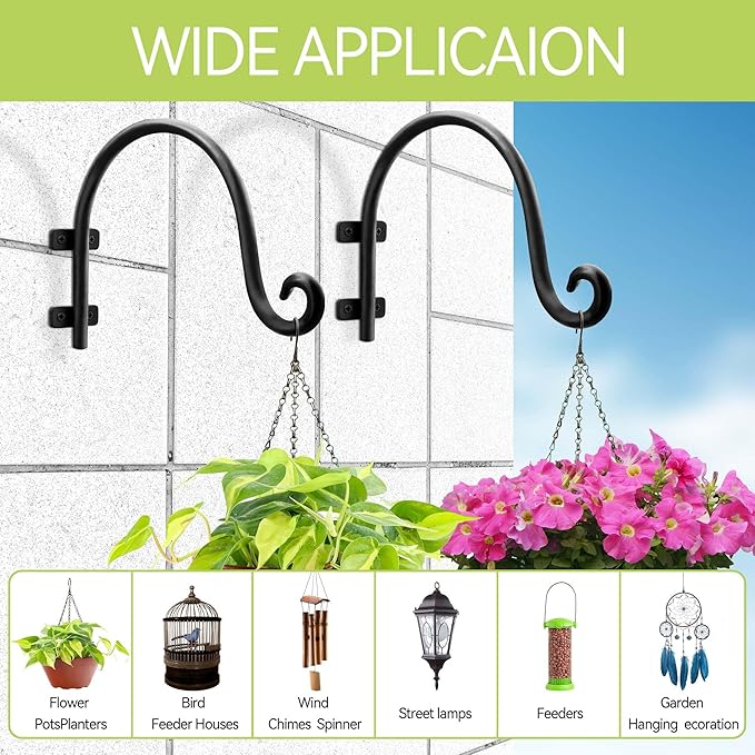 Heavy Duty Hanging Plant Bracket: Outdoor Hand-Forged Hanging Plant Bracket Hook - 8Inch Black Bird Feeder Bracket