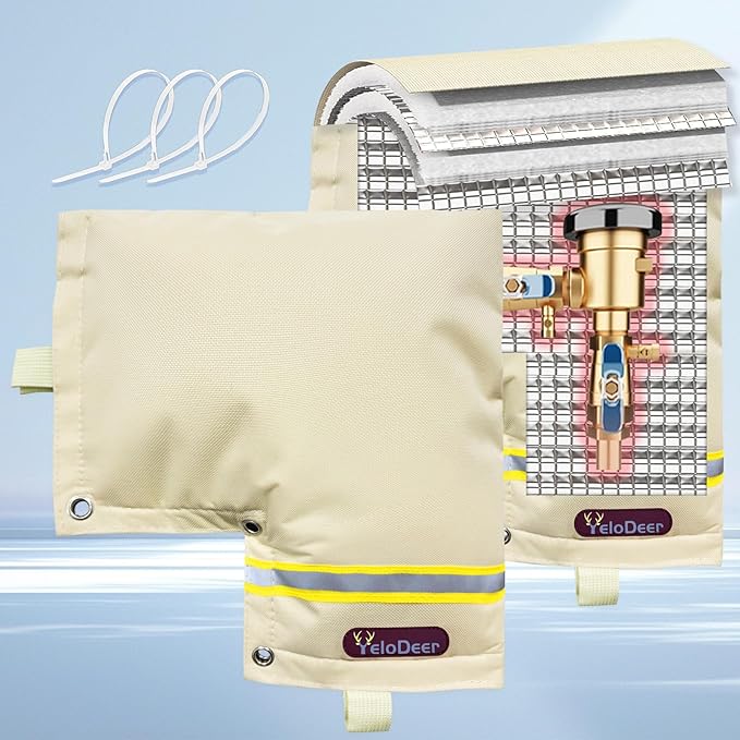 Backflow Preventer Insulation Cover YeloDeer, Beige 5 Layers of Hose Bib Cover freeze Protection(5°F), 12"W x 13"H Irrigation Sprinkler Valve Cover Insulated Waterproof Winter Water Well Pump Covers