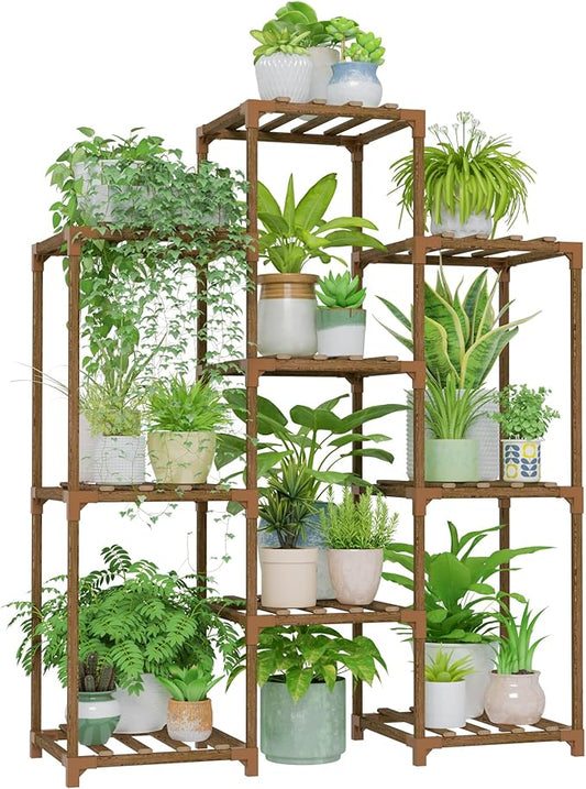Bamworld Plant Stand Indoor Plants Shelf Outdoor Wood Plant Rack for 4 Tiers Large Flower Stand for Multiple Plants Ladder Plant Holder for Living Room Boho Home and Gardening