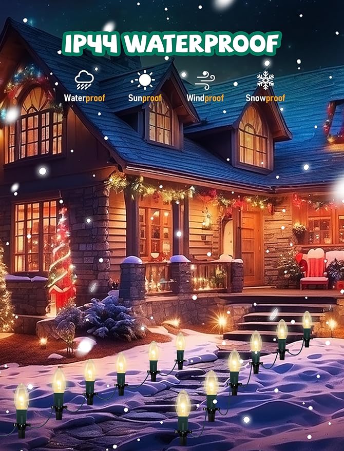 Christmas Pathway Lights Outdoor, 38Ft Outdoor Christmas Decorations with 25 C9 Warm White Christmas Pathway Stakes Lights, Connectable Christmas Walkway Lights for Yard Lawn Sidewalk Driveway Garden